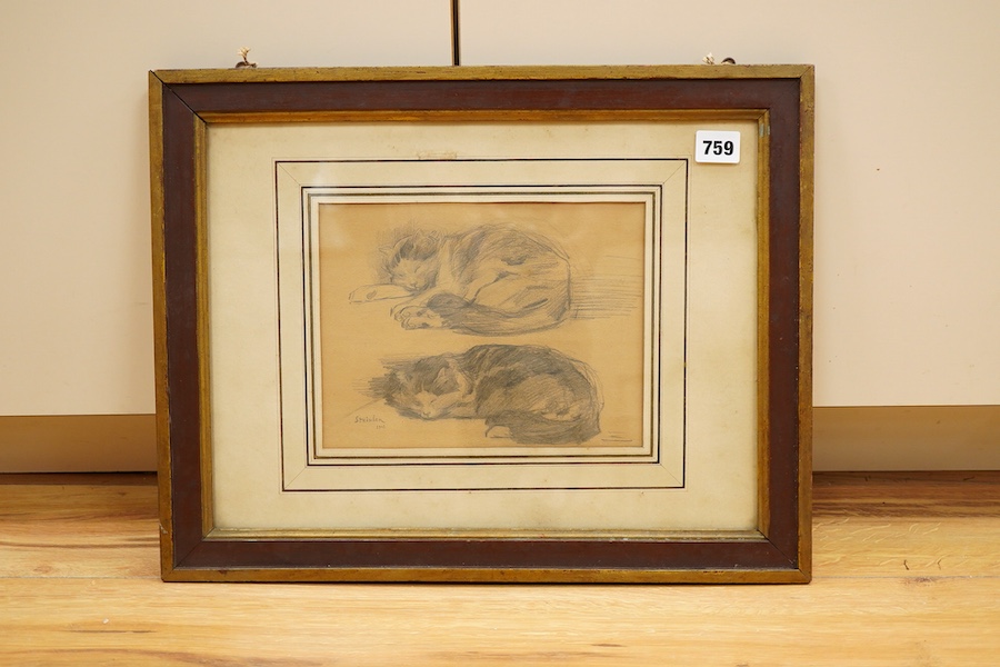 Manner of Théophile Alexandre Steinlen (French, 1859-1923), Studies of sleeping cats, signed and dated 1915, pencil sketch, 17 x 23cm